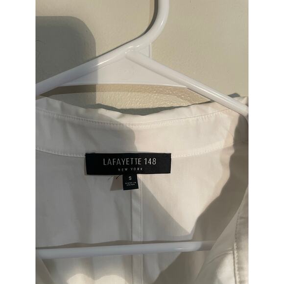 Lafayette 148 White Button Down Short Tie Sleeve Top Size Small - Picture 10 of 11